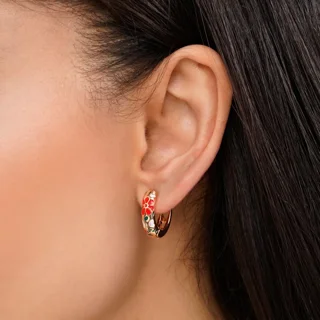 گوشواره مينا كارى حلقه اى YSX طلايى